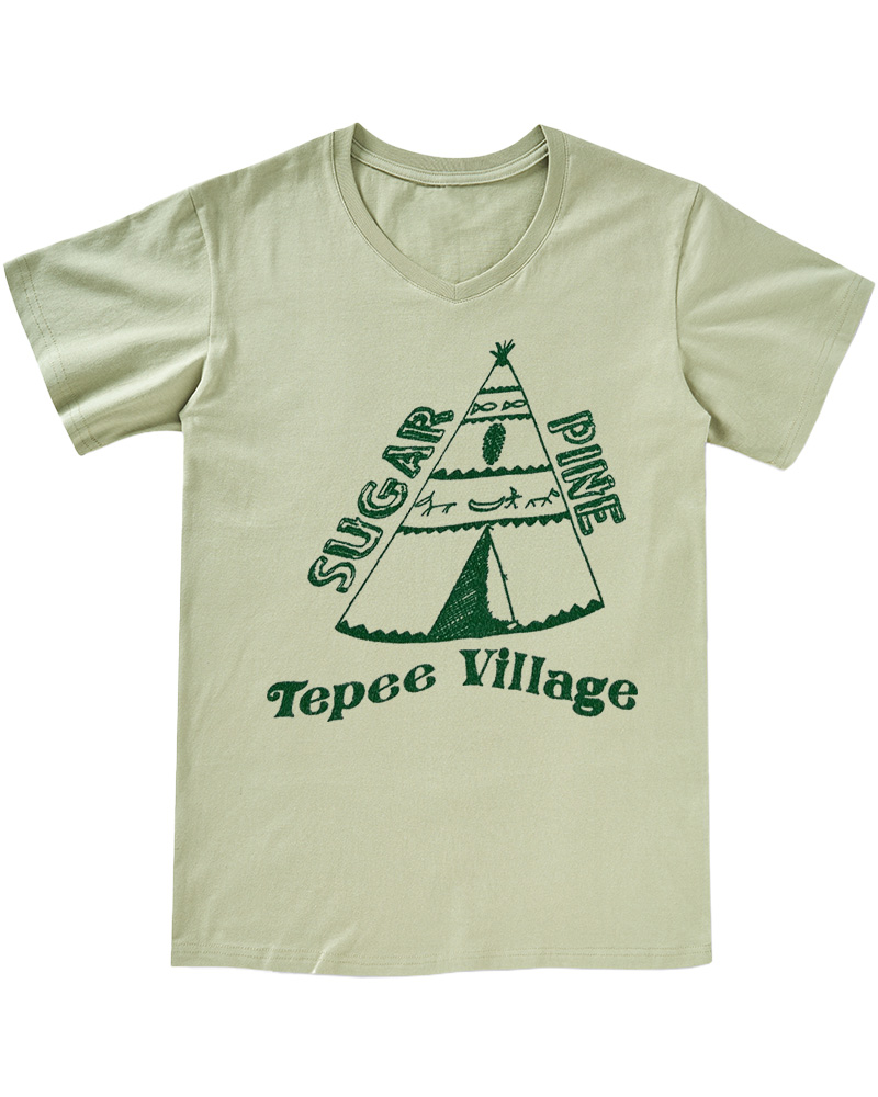 TheRetroTee 70s Sugar Pine Tepee V-neck T-Shirt