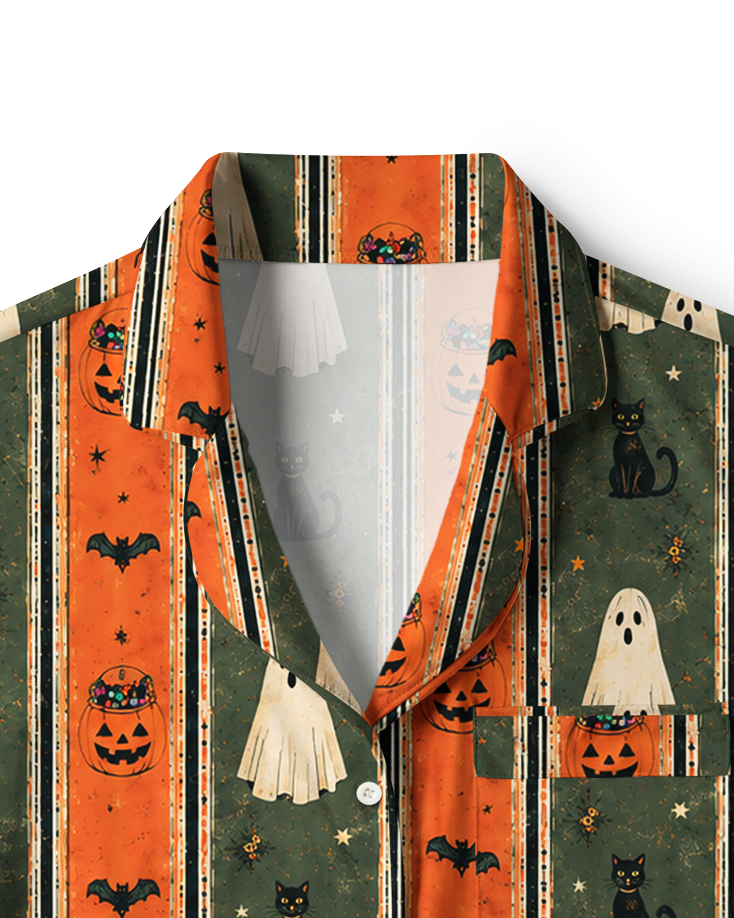 TheRetroTee Halloween Ghost Cat Stripe Vintage Pajama Set