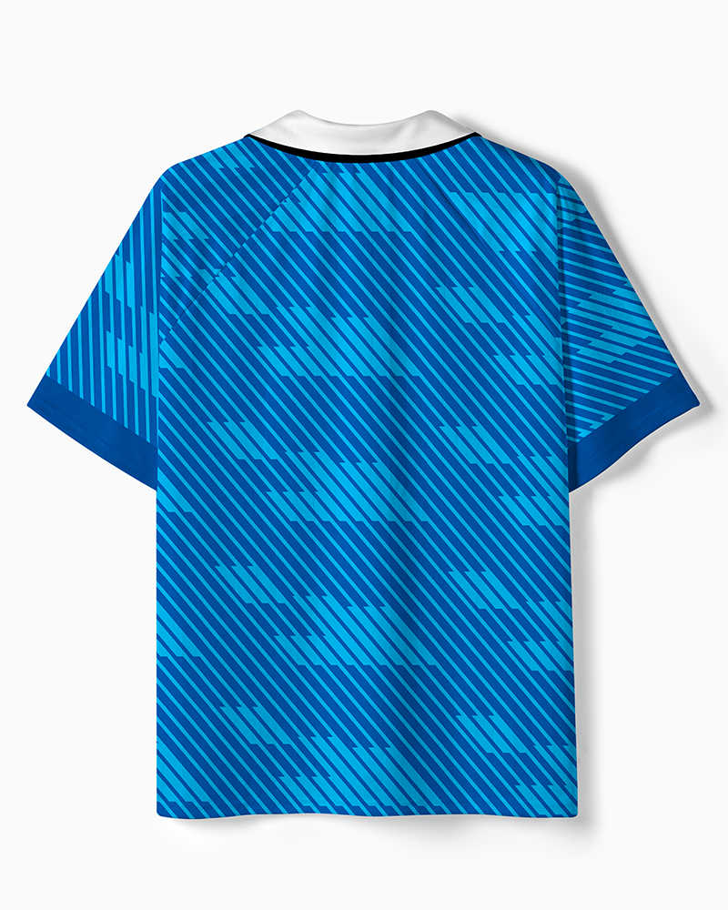 TheRetroTee Allez Les Bleus Blue Diagonal Stripe France Polo Mesh Jersey