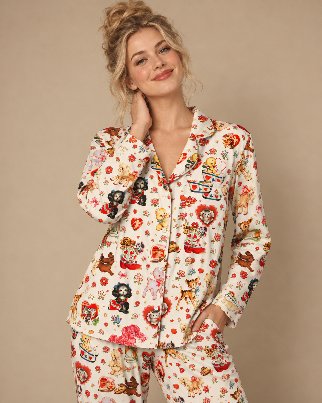 TheRetroTee Vintage Baby Animal Collage Vintage Pajama Set