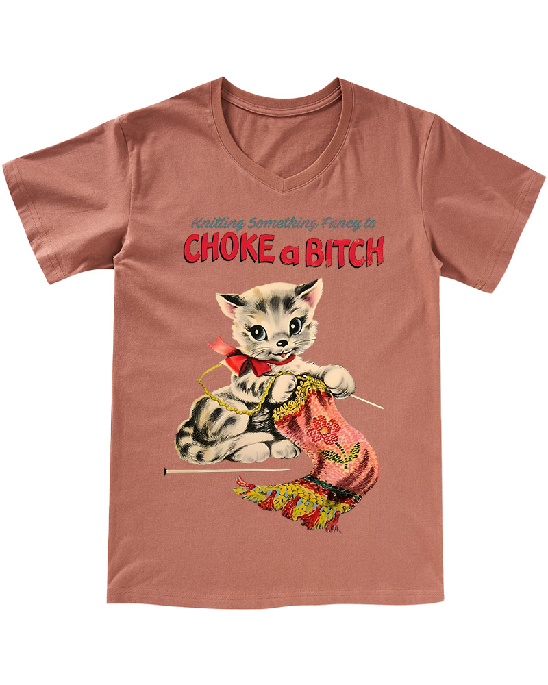 TheRetroTee Knitting Something Fancy to Choke a Bitch 1950s V-neck T-Shirt