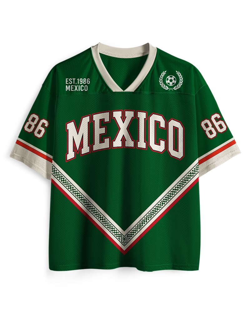 TheRetroTee Vintage Mexico Heritage Green Football Mesh Jersey
