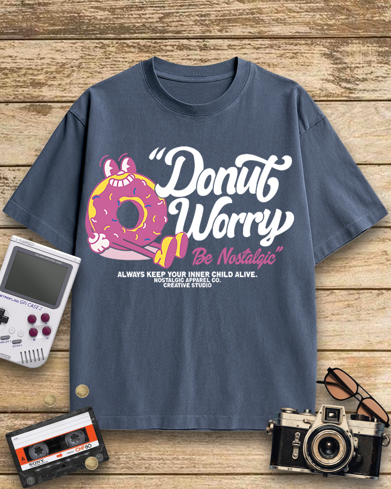 TheRetroTee Donut Worry 1990s Cotton T-Shirt