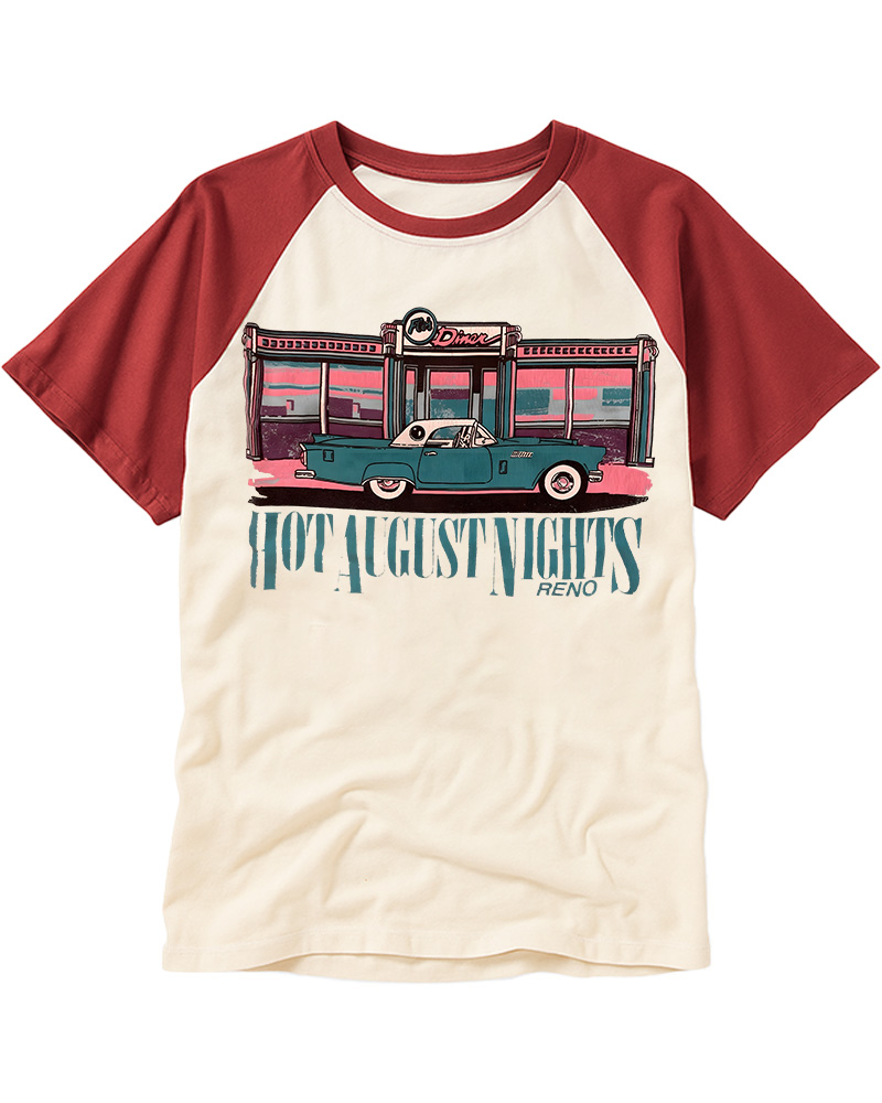 TheRetroTee Hot August Nights Reno Diner Vintage Raglan Baseball T-Shirt