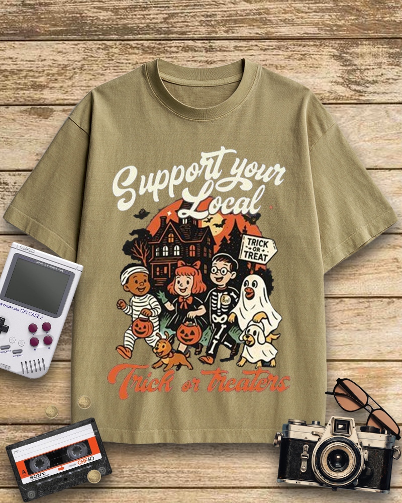 TheRetroTee Support Your Local Trick or Treaters 1960s Cotton T-Shirt