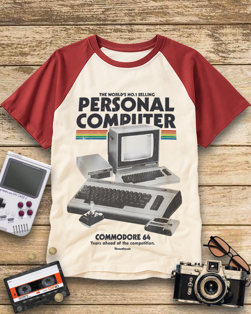 TheRetroTee Commodore 64 1980s Raglan Baseball T-Shirt