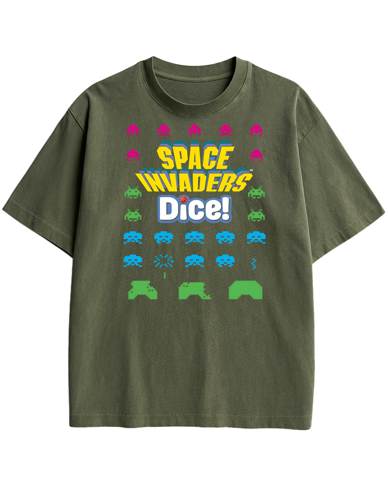 TheRetroTee Space Invaders Dice 1980s Cotton T-Shirt