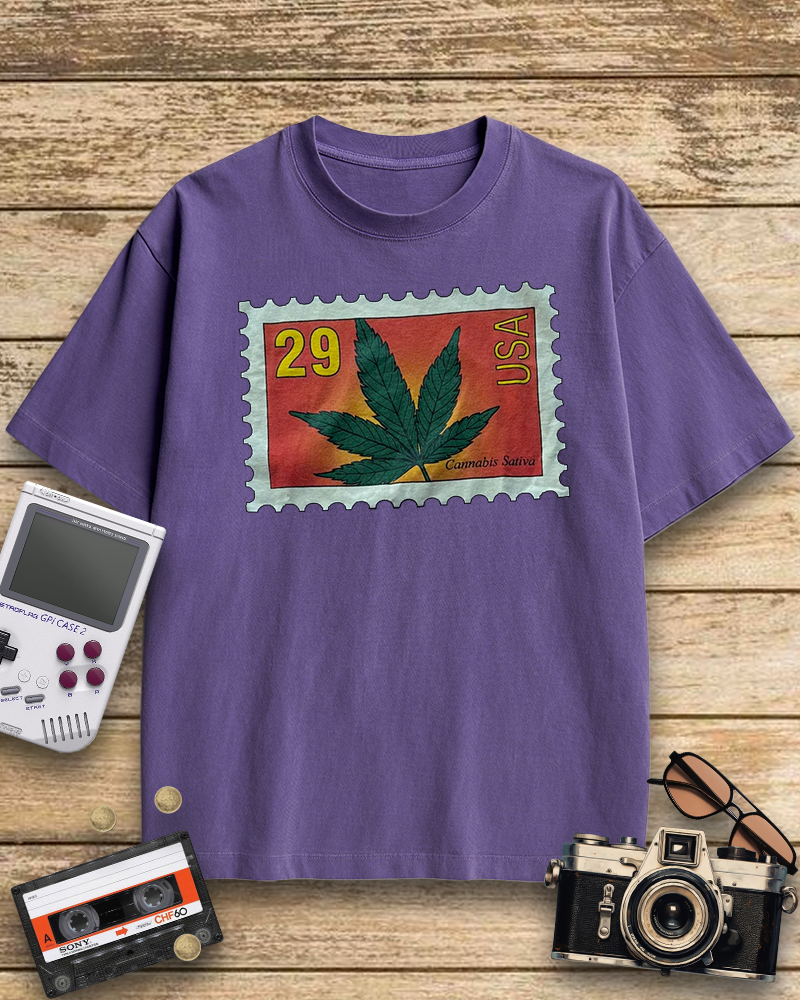 TheRetroTee Vintage 1993 Sativa Cannabis Postal Stamp Nostalgic T-Shirt