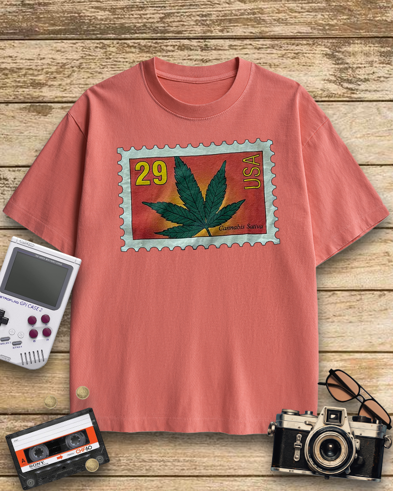 TheRetroTee Vintage 1993 Sativa Cannabis Postal Stamp Nostalgic T-Shirt