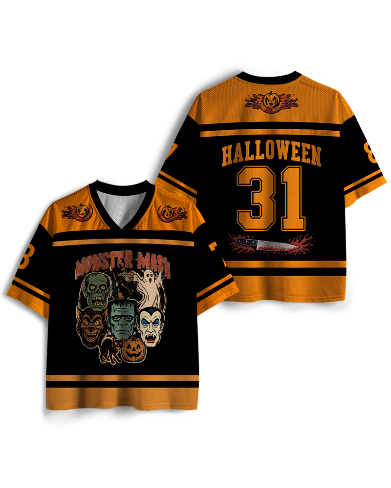 TheRetroTee Halloween Spooky Season 1970s Mesh Jersey
