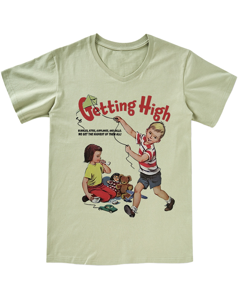 TheRetroTee Getting High 1950s V-neck T-Shirt
