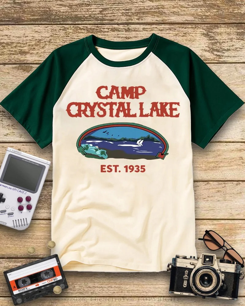 TheRetroTee Friday the 13th Jason Voorhees Horror 1985 Raglan Baseball T-Shirt