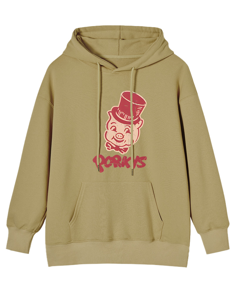 TheRetroTee Classic Whimsical Pig 1960s Cotton Hoodie