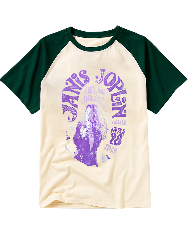 TheRetroTee JANIS JOPLIN - Swing Aud 1970s Raglan Baseball T-Shirt