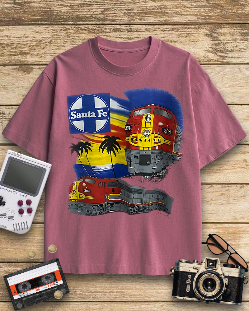TheRetroTee 1990s Santa Fe Railroad 304 Train Cotton T-Shirt