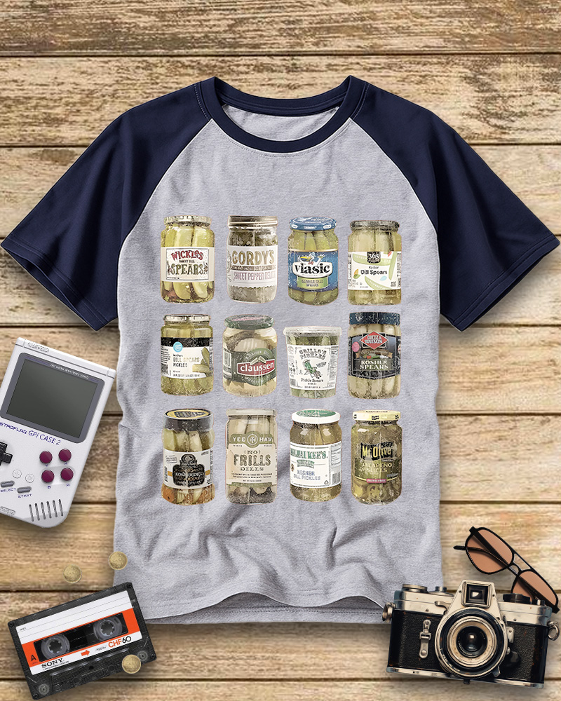 TheRetroTee Canned Pickles 1990s Raglan Baseball T-Shirt