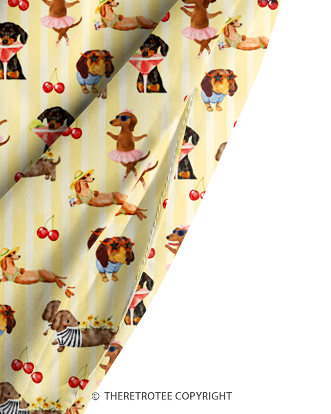 TheRetroTee Cherry Picnic Dachshund 1970s Strappy Maxi Dress