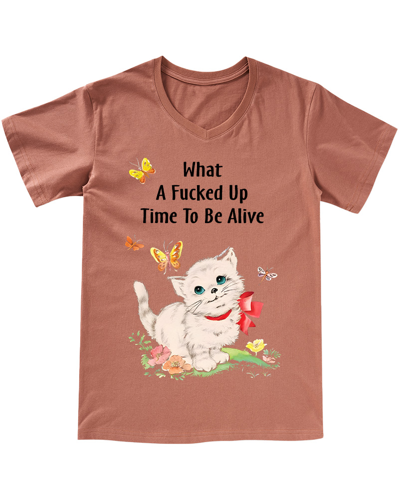 TheRetroTee What a Fucked up Time to Be Alive 1970s V-neck T-Shirt