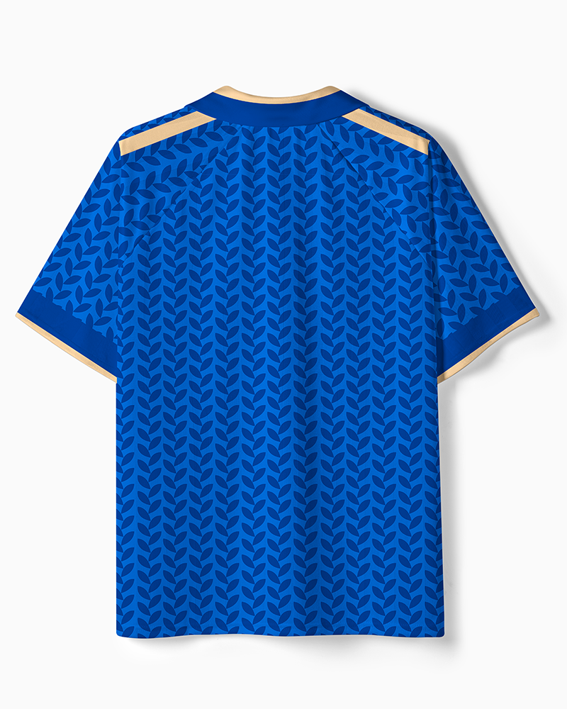 TheRetroTee Italy Blue Azzurri Olive Pattern Polo Mesh Jersey