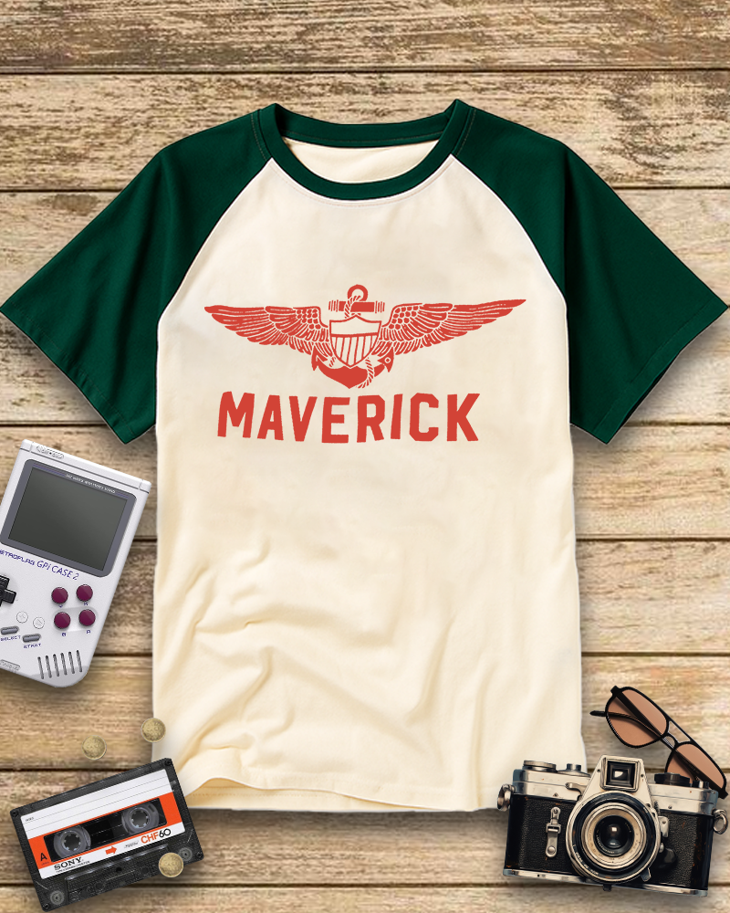 TheRetroTee Maverick. Pilot. Rebel. Legend 1980s Raglan Baseball T-Shirt