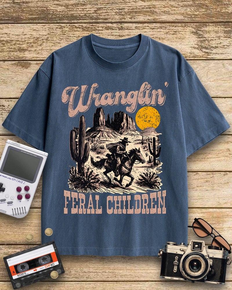 TheRetroTee Retro Wranglin' Feral Children Raccoon 1970s Cotton T-Shirt