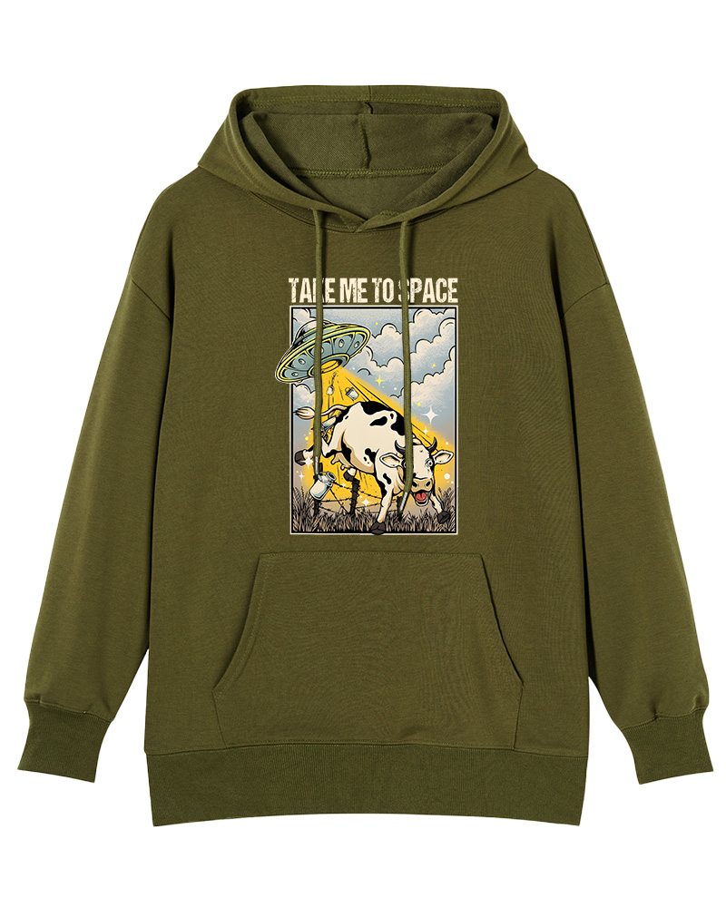 TheRetroHoodie Take Me To Space Cow Abduction 1990s Pin-up Hoodie