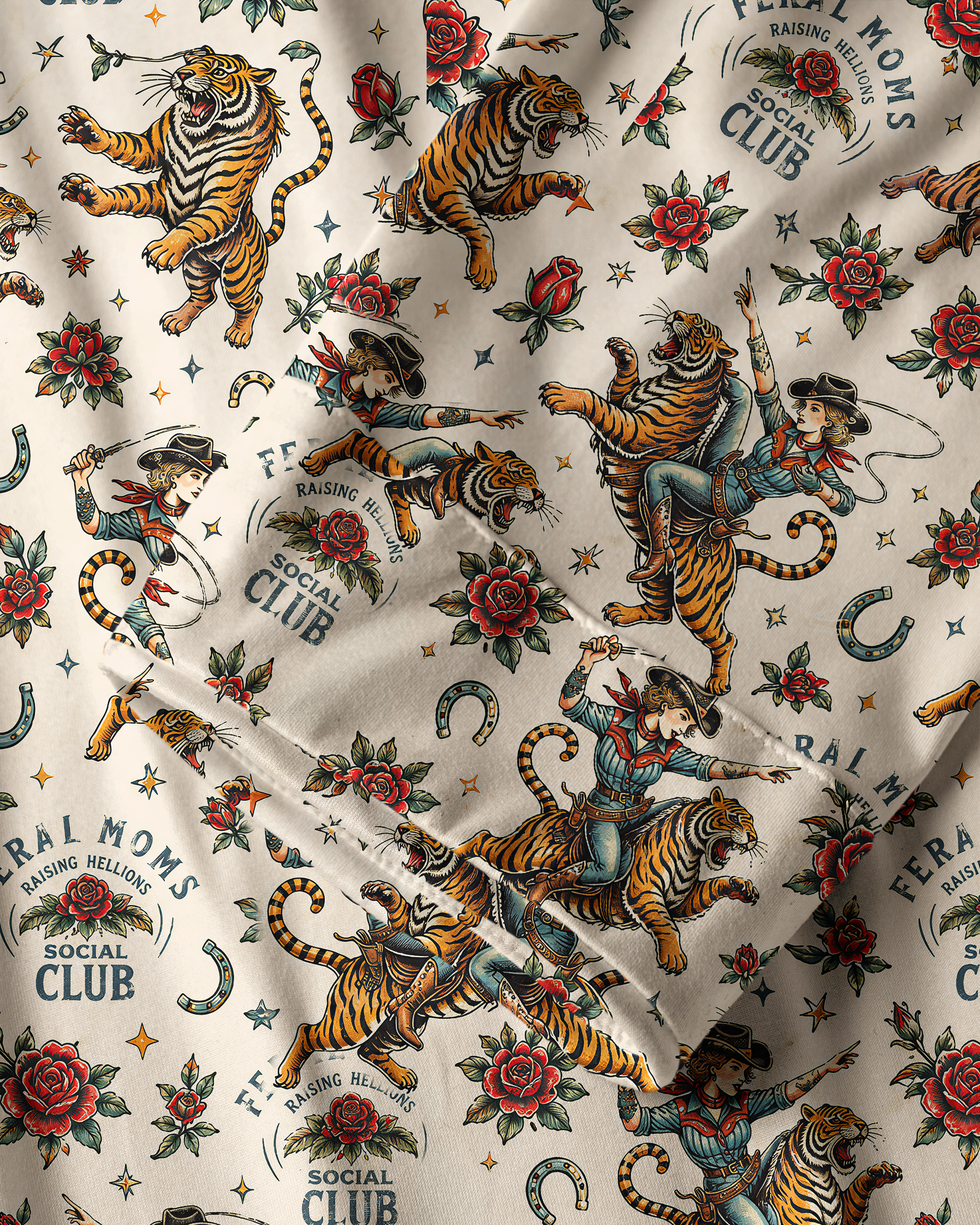 TheRetroTee Cowgirl Tiger Tattoo Vintage Pajama Set