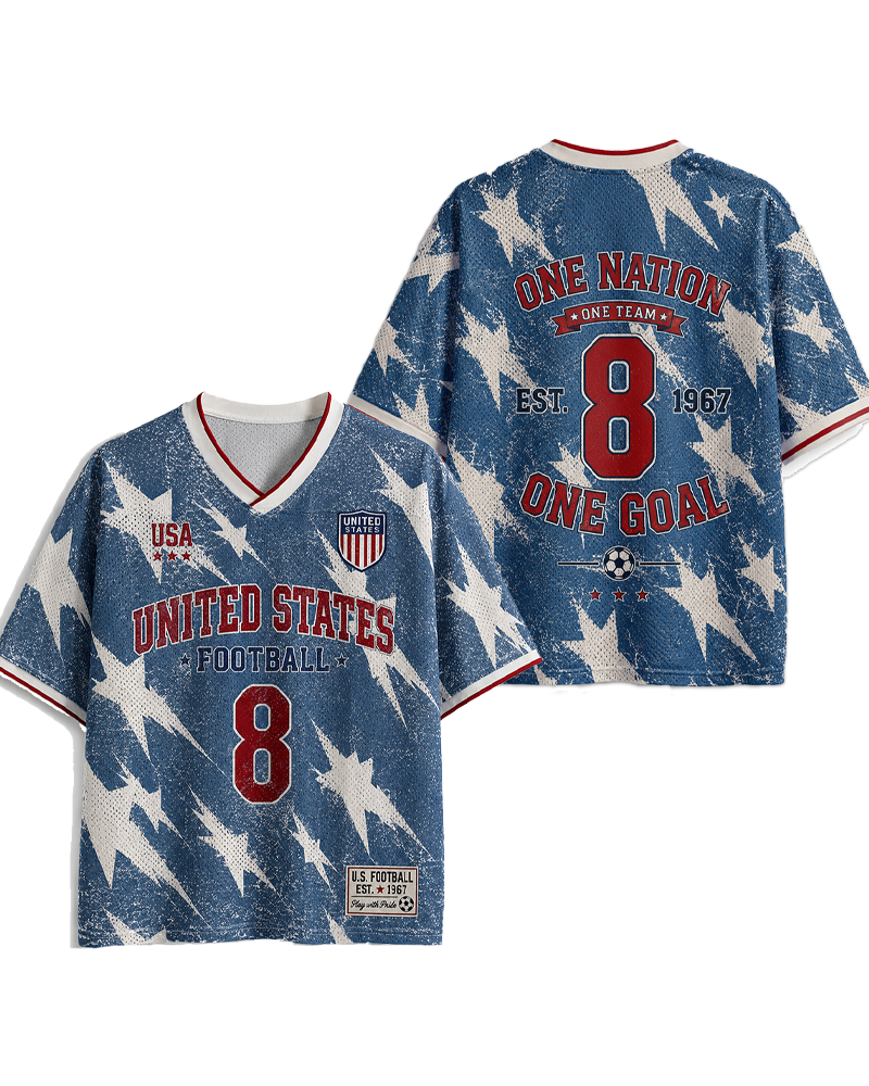 TheRetroTee TheRetroTee USA-Inspired Vintage Patriotic Star Print #8 Mesh Jersey
