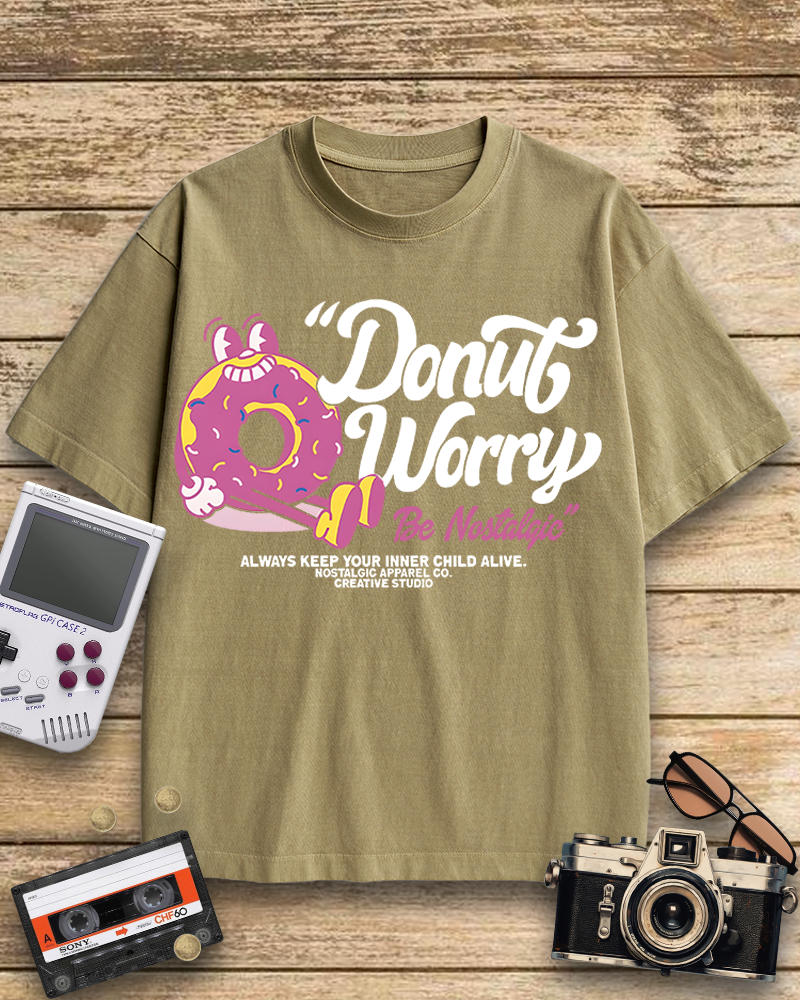 TheRetroTee Donut Worry 1990s Cotton T-Shirt