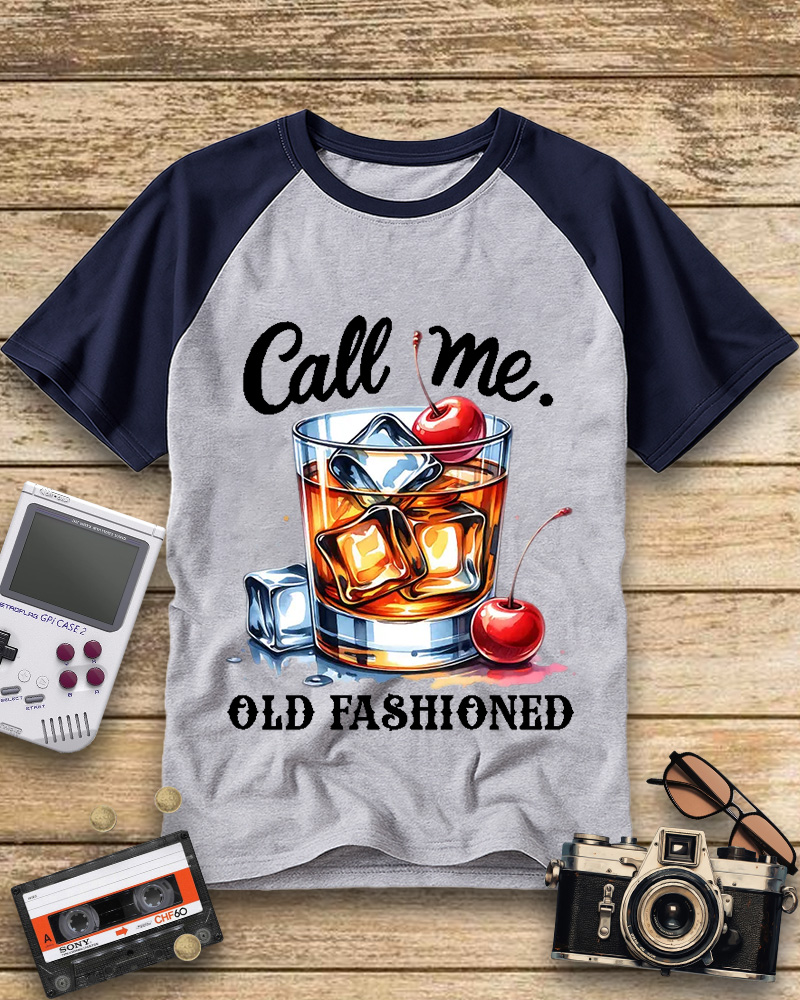 TheRetroTee Call Me Old Fashioned Cocktail Raglan Baseball T-Shirt