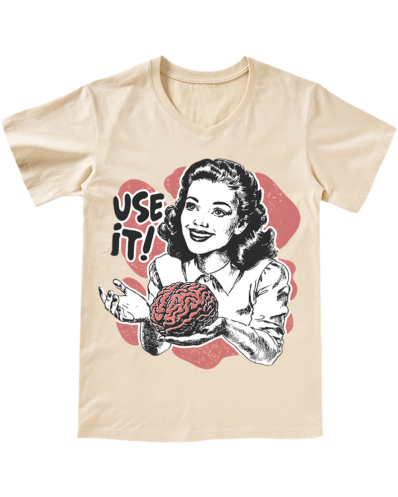 TheRetroTee Use Your Brain Sarcastic 1950s V-neck T-Shirt