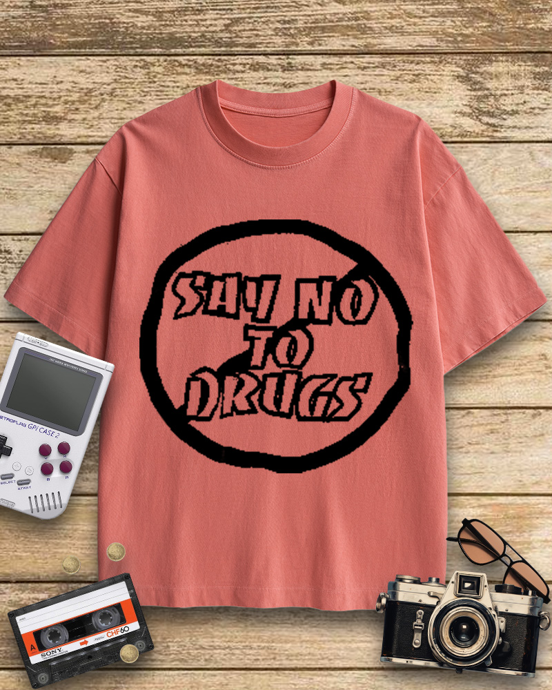 TheRetroTee Blue Say No to Drugs 1990s Cotton T-Shirt