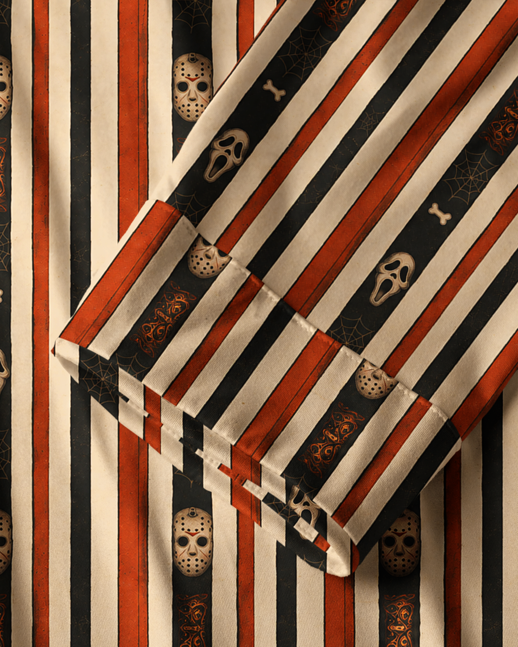 TheRetroTee Horror Mask Skull Stripe Vintage Pajama Set