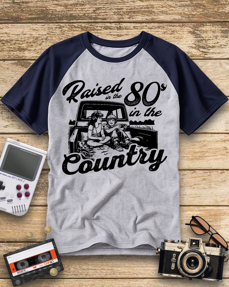 TheRetroTee Raised in 80s Raglan Baseball T-Shirt