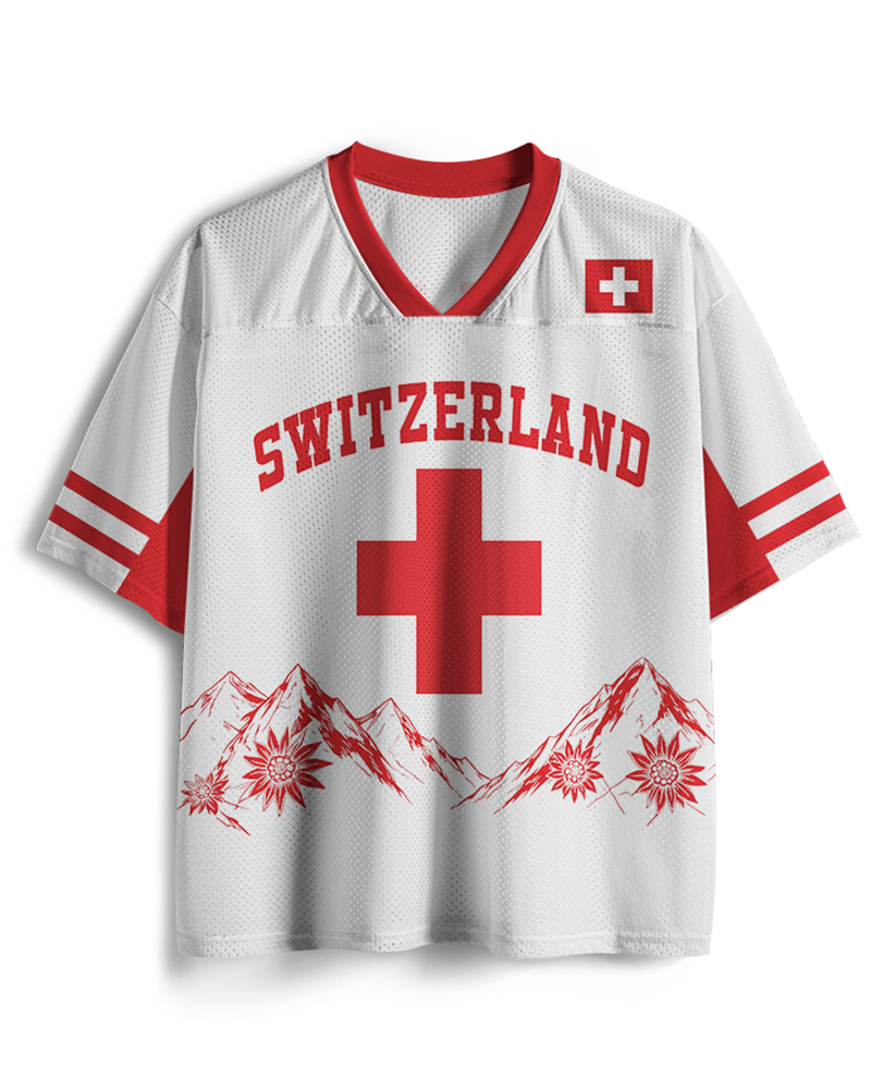 TheRetroTee Personalized Switzerland Soccer Mesh Jersey