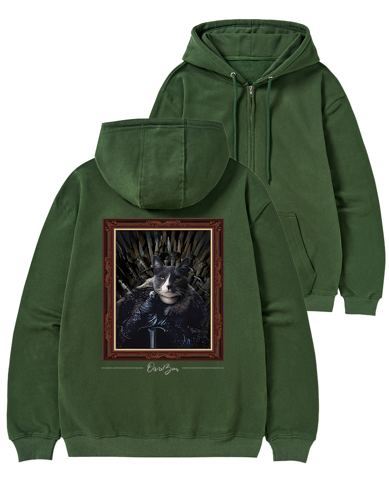 TheRetroHoodie Cat King on Iron Throne 2010s Zip-Up Hoodie