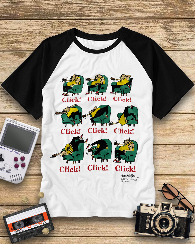 TheRetroTee 1990s Johnson Signature Click Cartoon Raglan Baseball T-Shirt
