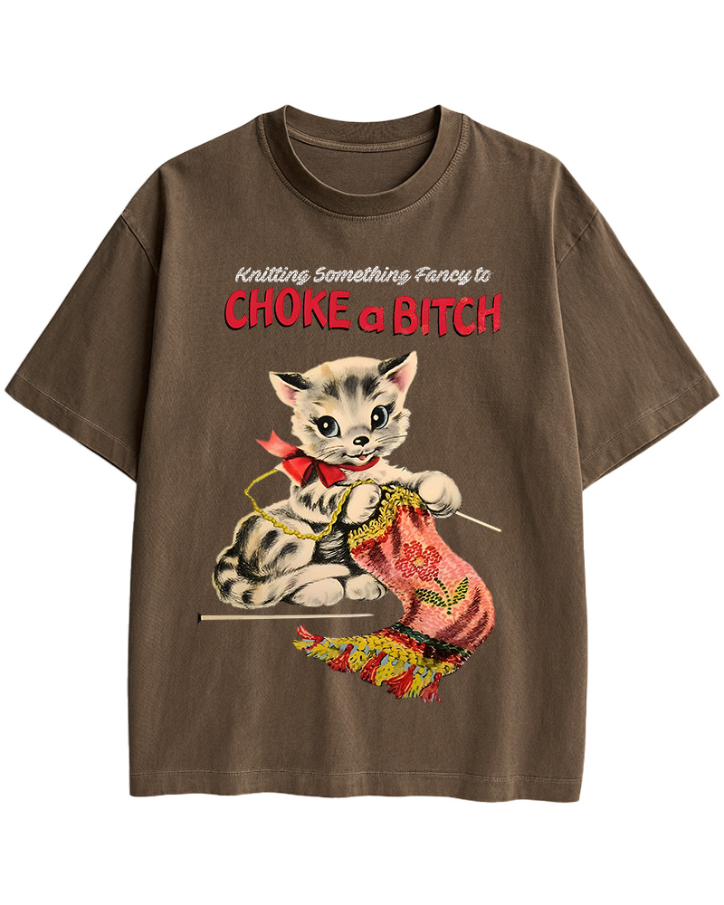 TheRetroTee Knitting Something Fancy to Choke a Bitch Pin-Up Cotton T-Shirt