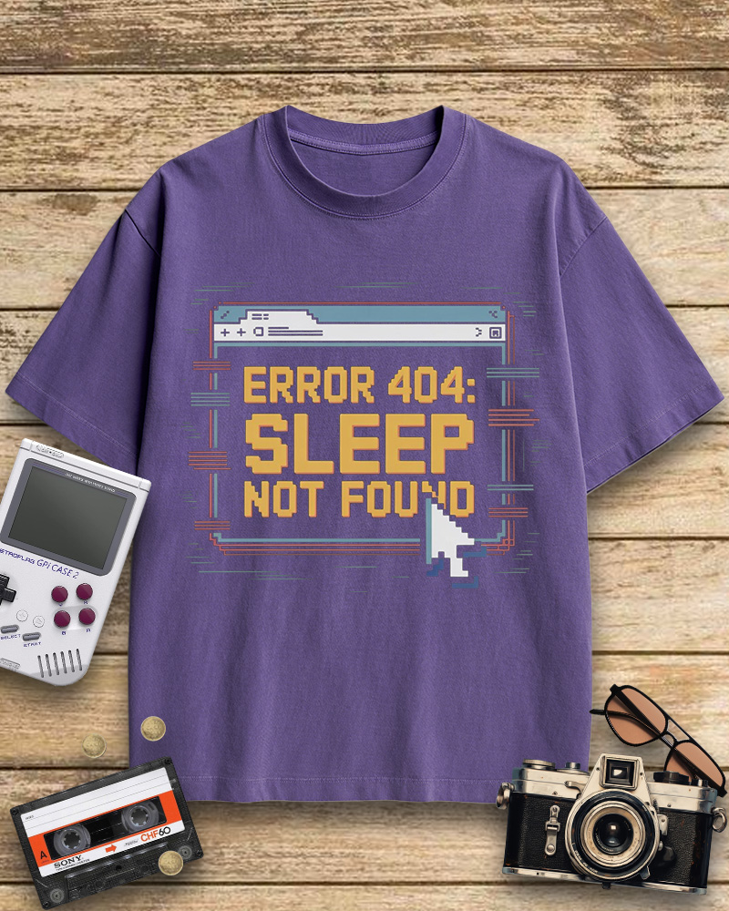 TheRetroTee Pixel Graphic Error 404 Sleep Not Found 1990s Cotton T-Shirt