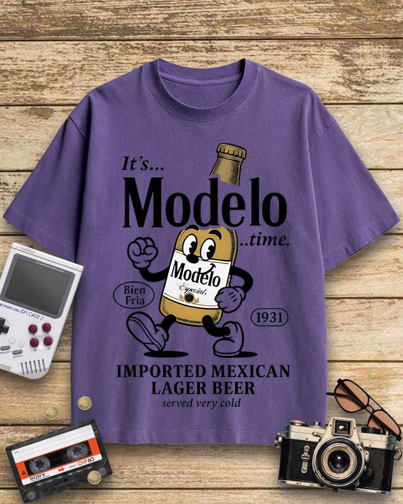 TheRetroTee Modelo Time Beer 1950s Cotton T-Shirt