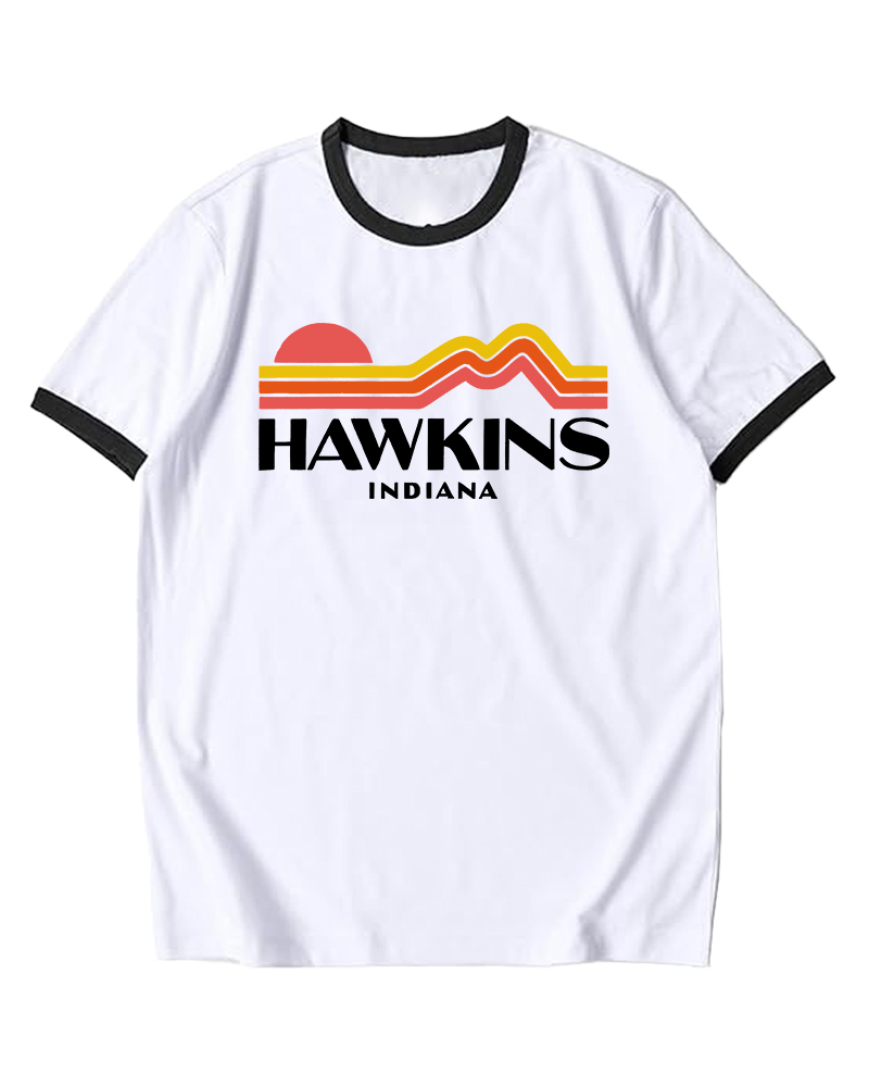 TheRetroTee Retro Hawkins Indiana Ringer T-Shirt