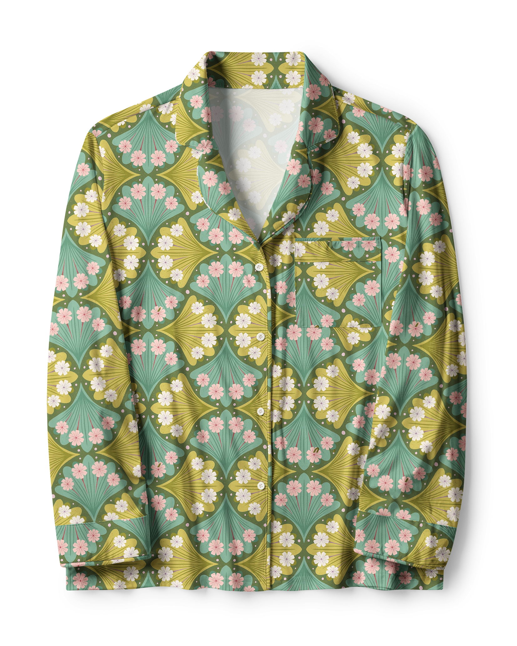 TheRetroTee Art Deco Cherry Blossom Vintage Pajama Set