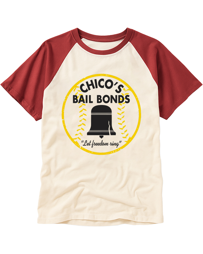 TheRetroTee Chico's Bail Bonds Raglan Baseball T-Shirt