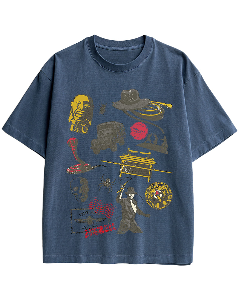 TheRetroTee Indiana Jones Adventure Collage 1980s Cotton T-Shirt