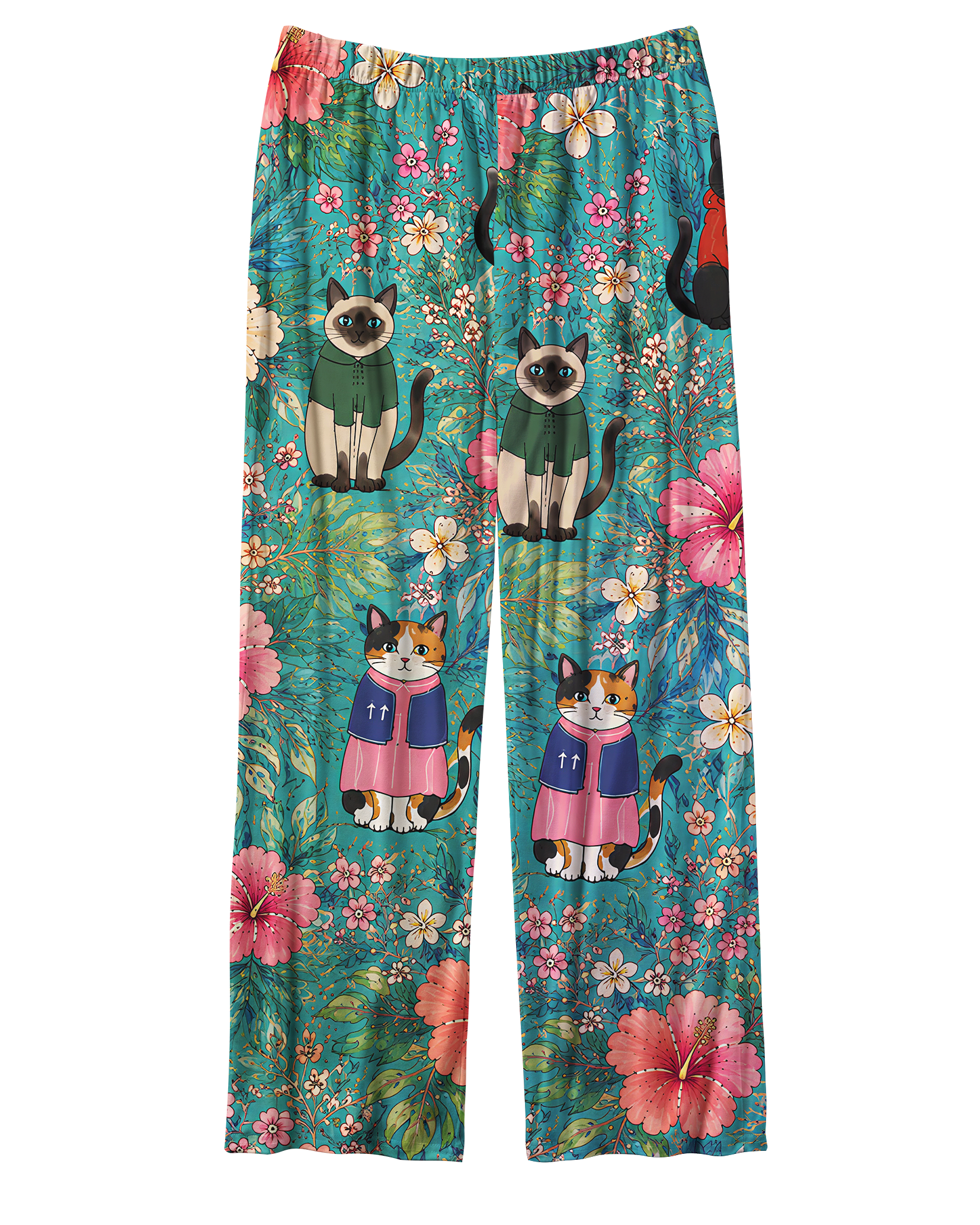 TheRetroTee Tropical Cat Floral Vintage Pajama Set