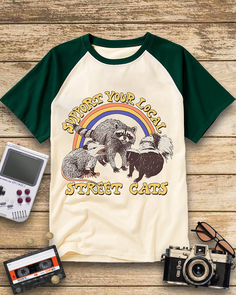 TheRetroTee Street Cats 1970s Raglan Baseball T-Shirt