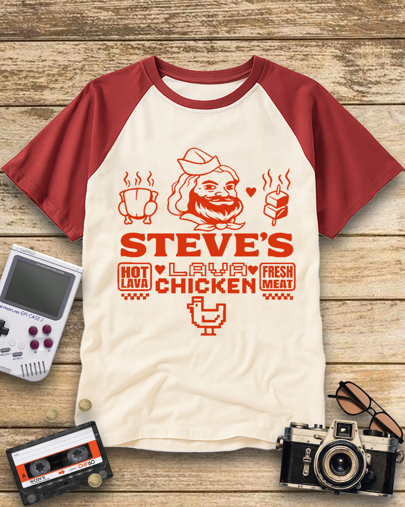 TheRetroTee Steves Lava Chicken Restaurant 2000s Raglan Baseball T-Shirt