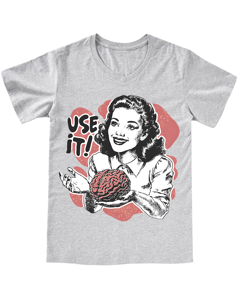 TheRetroTee Use Your Brain Sarcastic 1950s V-neck T-Shirt
