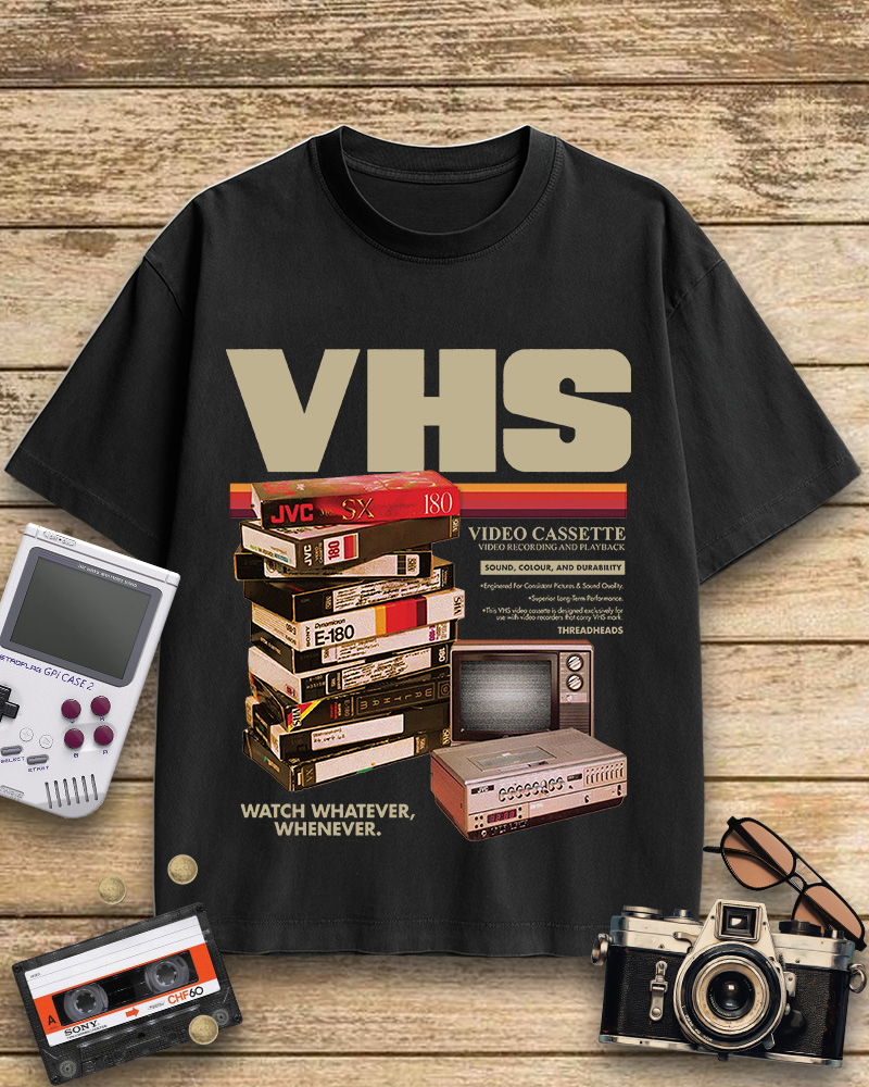 TheRetroTee VHS Tapes 1980s Cotton T-Shirt