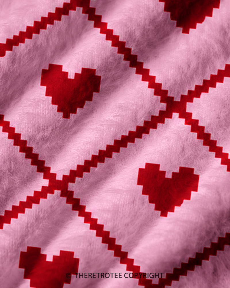 TheRetroTee Vintage 1970s Bubblegum Heart Lattice V-Neck Sweater Vest